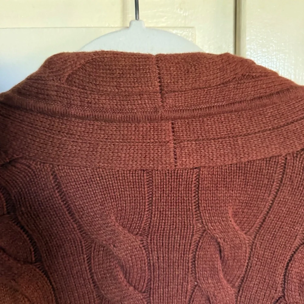 Talbots Cable Knit Cardigan with Faux Leather Trim Size Small‎